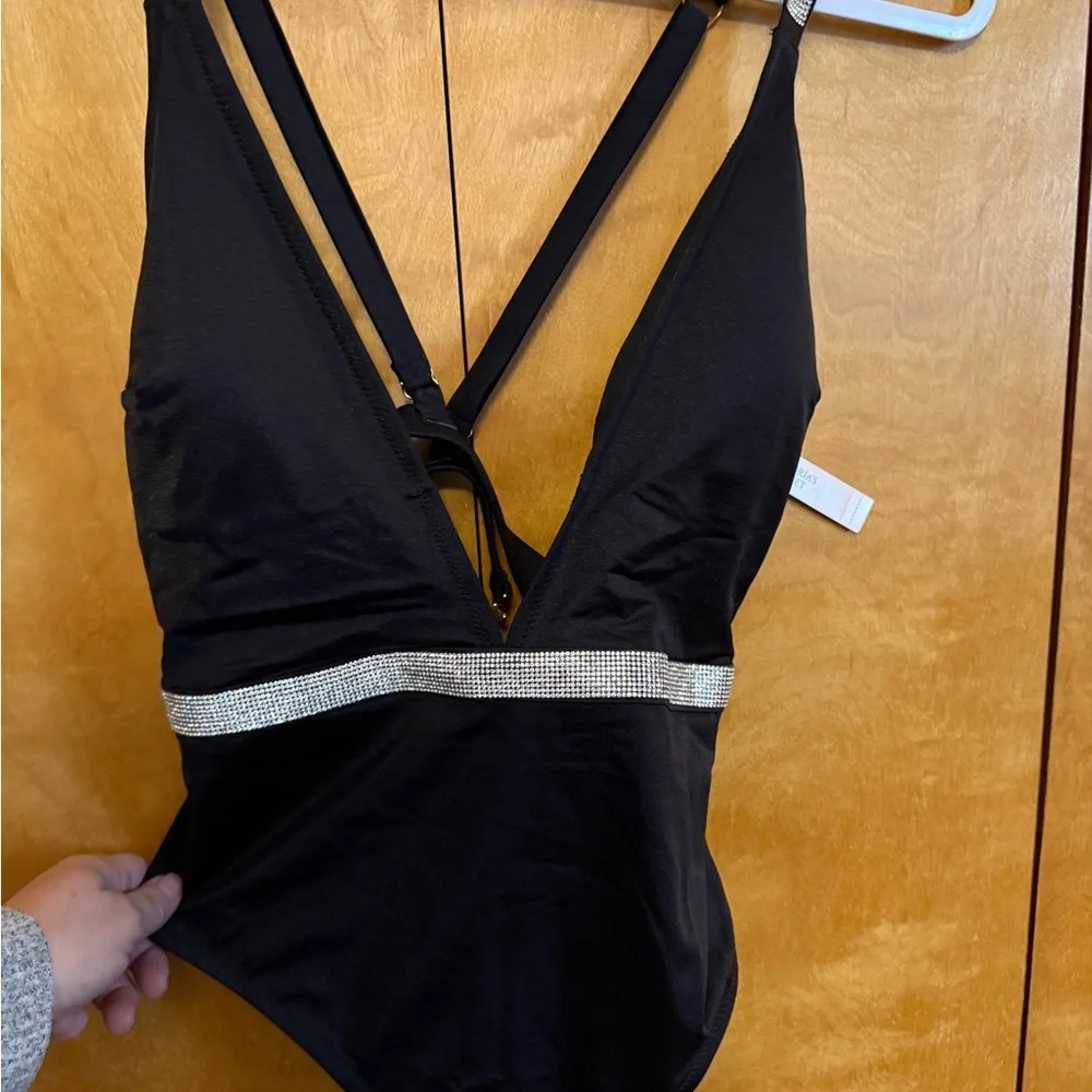 NWT * Victorias Secret One-Piece Swimsuit Shine Plunge Blaxk women XL